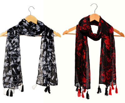 RIDDLE NEEDLE Floral Print Chiffon Women Scarf, Fancy Scarf, Stole