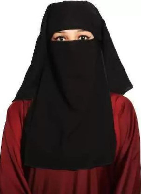 Dhyeyu Georgette Solid, Self Design Naqab(Black)