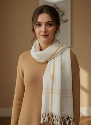 Afronza Solid Pure Cotton, Wool Blend Women Stole, Scarf, Fancy Scarf