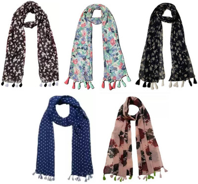 XMSFASHION Printed Chiffon Women Scarf, Stole, Fancy Scarf