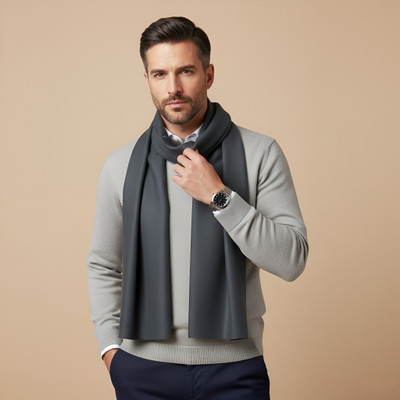 MUFFLY Solid Pure Wool Men Stole