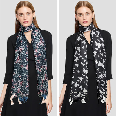 POSHAMPAA Printed Chiffon Women Scarf, Stole, Fancy Scarf