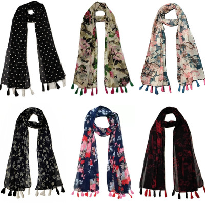XMSFASHION Floral Print Chiffon Women Scarf, Stole, Fancy Scarf