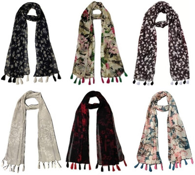 XMSFASHION Printed Chiffon Women Scarf, Stole, Fancy Scarf