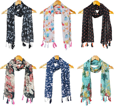 RIDDLE NEEDLE Floral Print Chiffon Women Scarf, Fancy Scarf, Stole
