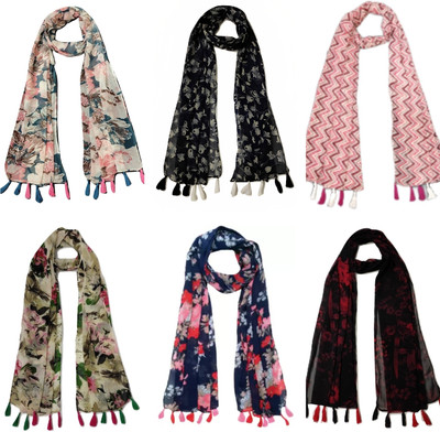 XMSFASHION Printed Chiffon Women Scarf, Stole, Fancy Scarf
