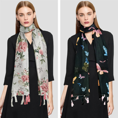 POSHAMPAA Printed Chiffon Women Scarf, Stole, Fancy Scarf