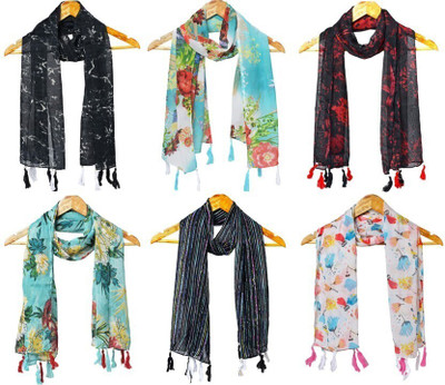 RIDDLE NEEDLE Floral Print Chiffon Women Scarf, Fancy Scarf, Stole