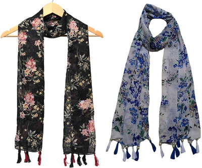 RIDDLE NEEDLE Floral Print Chiffon Women Scarf, Stole