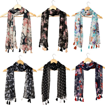 RIDDLE NEEDLE Floral Print Chiffon Women Scarf, Stole