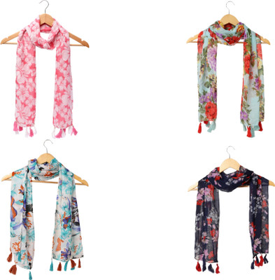 RIDDLE NEEDLE Printed Chiffon Women Scarf, Stole, Fancy Scarf