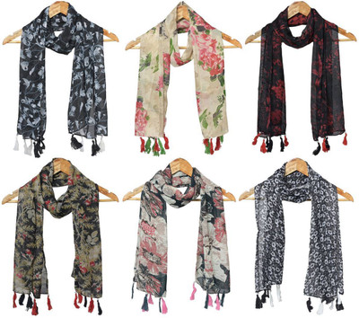 RiddleNeedle Floral Print Chiffon Women Scarf, Fancy Scarf, Stole