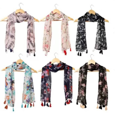 XMSFASHION Printed Chiffon Women Scarf, Stole, Fancy Scarf