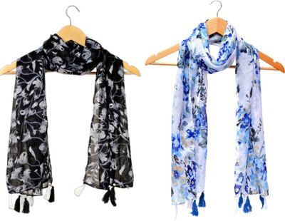RIDDLE NEEDLE Floral Print Chiffon Women Scarf, Fancy Scarf, Stole
