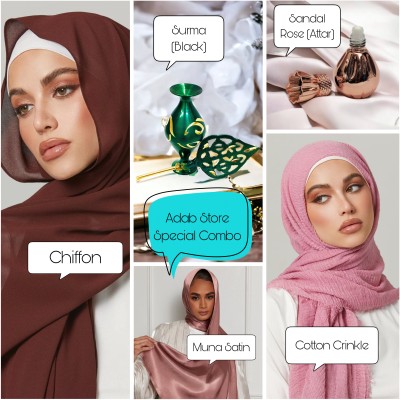 Adab Store Self Design Pure Cotton, Chiffon, Satin Blend Women Faux Turtleneck Neck Cover, Scarf, Bluetooth Scarf, Fancy Scarf, Stole