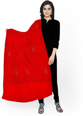 KHEVANHAAR Embroidered Poly Wool, Pure Wool Women Stole