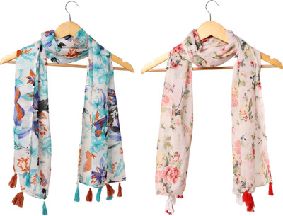 RIDDLE NEEDLE Floral Print Chiffon Women Scarf, Stole