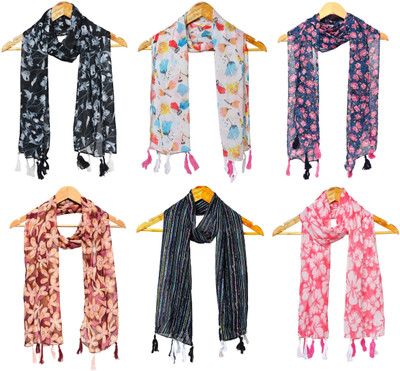 RIDDLE NEEDLE Floral Print Chiffon Women Scarf, Stole