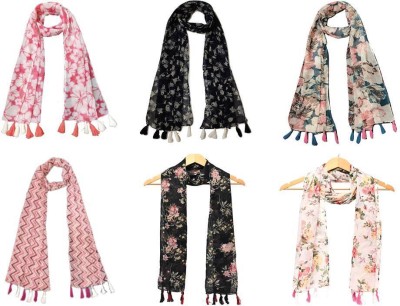 XMSFASHION Printed Chiffon Women Scarf, Stole, Fancy Scarf