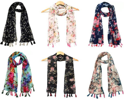 RIDDLE NEEDLE Floral Print Chiffon Women Scarf, Fancy Scarf, Stole