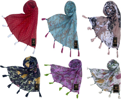 LETZ DEZINE Printed Chiffon Women Scarf, Stole