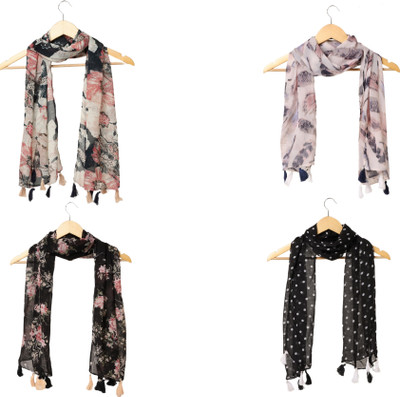 RIDDLE NEEDLE Printed Chiffon Women Scarf, Stole, Fancy Scarf
