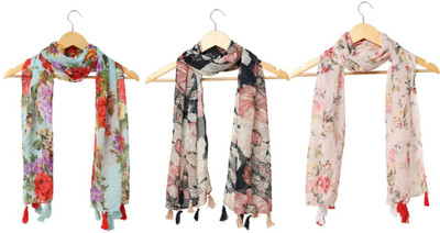 RiddleNeedle Floral Print Chiffon Women Fancy Scarf, Stole, Scarf