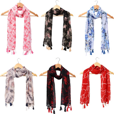 RIDDLE NEEDLE Floral Print Chiffon Women Scarf, Fancy Scarf, Stole