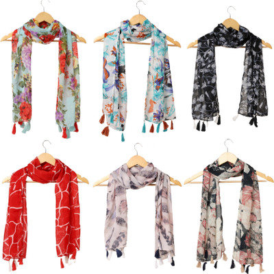 RIDDLE NEEDLE Floral Print Chiffon Women Scarf, Fancy Scarf, Stole