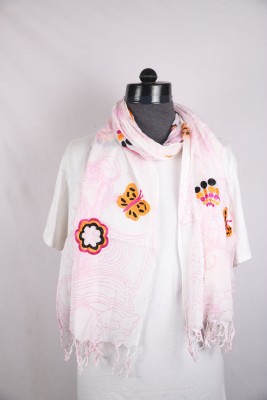 KIRE NE Printed, Embroidered Pure Cotton Girls Scarf, Stole