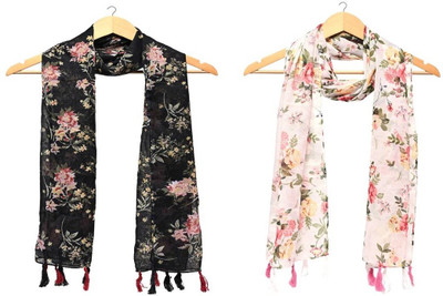 XMSFASHION Printed Chiffon Women Scarf, Stole, Fancy Scarf