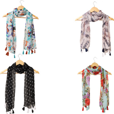 RIDDLE NEEDLE Printed Chiffon Women Scarf, Stole, Fancy Scarf