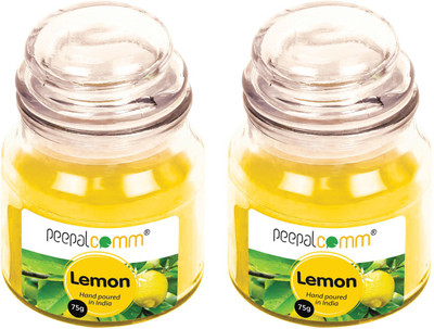 PeepalComm Lemon Scented Wax Jar Candle For festival,Home decor Set Of 2(Long Burning Time Candle(Yellow, Pack of 1)