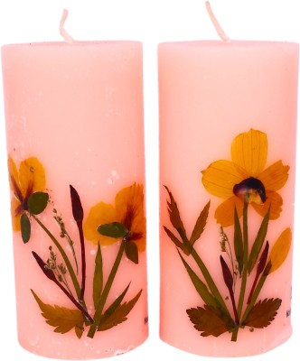 Natriel Lotus Scented Pillar Candle Set of 2 Smokeless, Dripless, 12-Hour Burn Candle(Pink, Pack of 2)