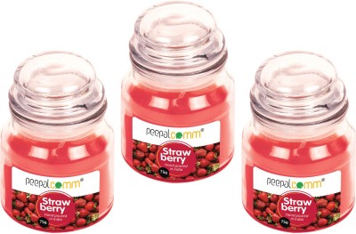 PeepalComm Strawberry Scented Wax Jar Candle For festival,decor Set Of 3(Long Burning Time Candle(Red, Pack of 3)