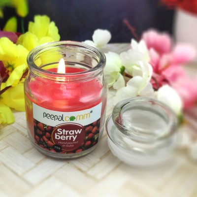PeepalComm Strawberry Scented Wax Jar Candle For Birthday,Diwali,Decor(Long Burning Time) Candle(Orange, Pack of 1)