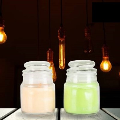 PeepalComm Highly Aroma Fragranced Jar Candle Set Of 2 for Festivals Occasion 6*9 Cm A4 Candle(Green, White, Pack of 2)