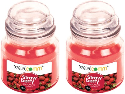 PeepalComm Strawberry Scented Wax Jar Candle For Birthday,Diwali,Decor(Long Burning Time ) Candle(Red, Pack of 2)
