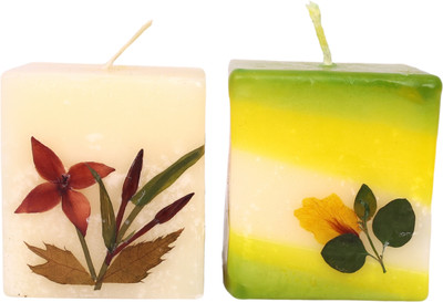 Natriel Jasmine Square Pillar Candle Set of 2 Smokeless, Dripless, 5-Hour Burn Candle(Yellow, Pack of 2)