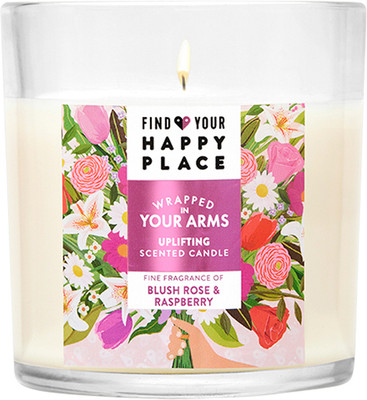 Find Your Happy Place Wrapped In Your Arms Scented Candle Blush Rose & Raspberry Candle(Pink, Pack of 1)