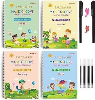Green Tales Sank Magic Practice Copybook, (4 Book+10 Refill+1 Pen+1 Grip) Number Tracing Book For Preschoolers With Pen, Magic Calligraphy Copybook Set(Hardcover : Spiral, Valarie)