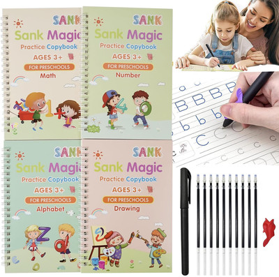 RECTITUDE Sank Magic Practice Copybook | Reusable, Erasable | Writing Book | Book with Pen Regular Notebook Rule 40 Pages(Multicolor, Pack of 4)