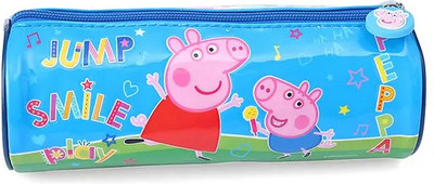 striders Charming Peppa Pig Round Zipper Pouch for Kids Compact, Multi-Purpose Bag Peppa Pig Cartoon Art Art Wood Pencil Box(Set of 1, Multicolor)