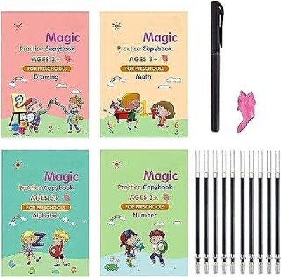 MOKIRIA Sank Magic Practice Copybook | 4 BOOK + 10 REFILL+ 1 Pen +1 Grip | Good Book For Preschoolers | Reusable Magic Copybook Set (1 SET)(Hardcover : Spiral, Valarie)