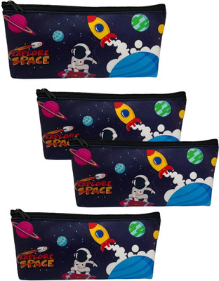 Le Delite space astronaut rocket jet alien robot Art Canvas Pencil Boxes(Set of 4, Blue)