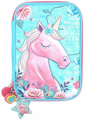 AR BHUMI Unicorn Unicorn Design Art Canvas Pencil Box(Set of 1, Light Blue)