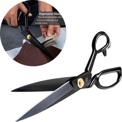STEAD Premium Rubber Handle Grip for Tailoring Sewing Clothes Cutting Paper 10 inch Scissors(Set of 1, Black)