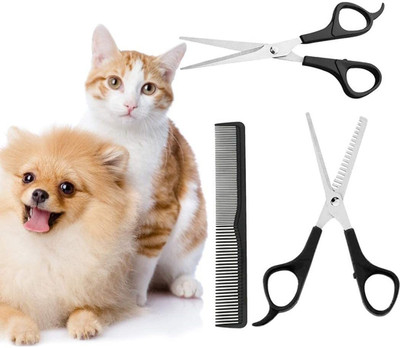 SIYAA Dog Grooming Scissors with Safety Round Tips Heavy Duty Titanium Stainless Steel Scissors(Set of 2, Silver)