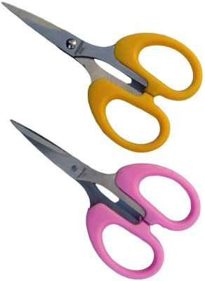 DHSHARPYOYO Mini Office Cutting Paper Craft Scissors Stainless Steel Scissors-IV46 Scissors(Set of 2, Pink, Yellow)