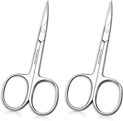Swiss Connection Stainless Steel Grooming Scissors | Curved Blade for Nose & Eyebrow Trimming Scissors(Set of 2, Silver)
